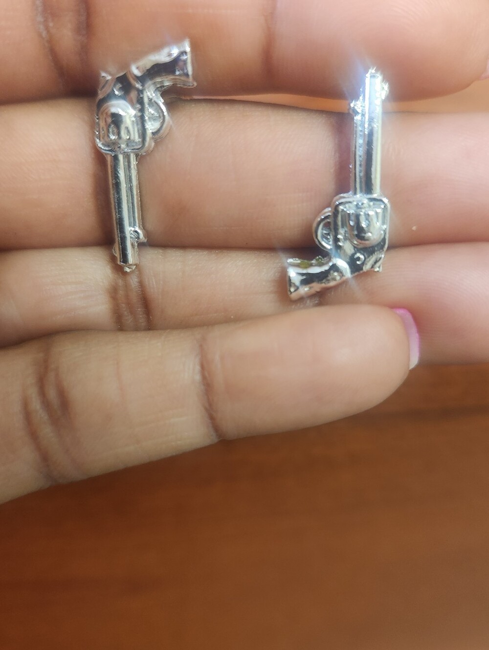 Silvertone Revolver Gun Charm Cufflinks - Pair